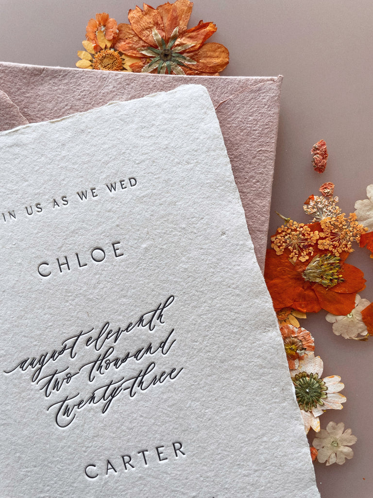 Chloe & Carter's Modern Boho Letterpress Invitations