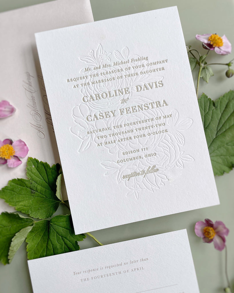 Caroline & Casey's Elegant Floral Letterpress Invitations